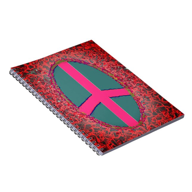 Caderno Espiral Notebook com Sinal de Paz Rosa Psicodélico (Lado Direito)