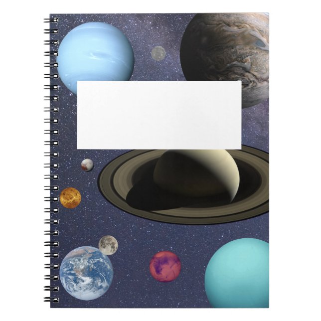 Caderno Espiral Notebook com sistema solar Planetas Fotografia Esp (Frente)