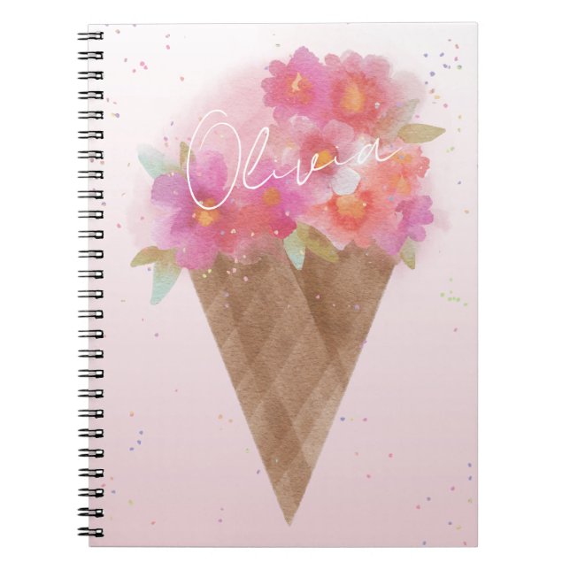 Caderno Espiral Notebook com Sorvete e nome espiral (Frente)