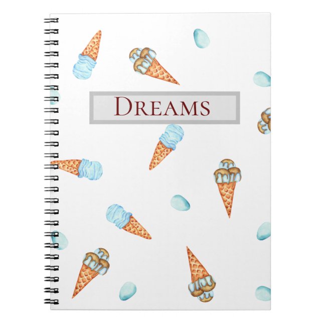 Caderno Espiral Notebook com Sorvetes de Aquarela Romântica (Frente)