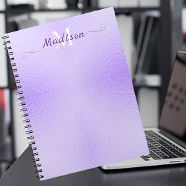 Caderno Espiral Notebook com tipografia de folhas roxas