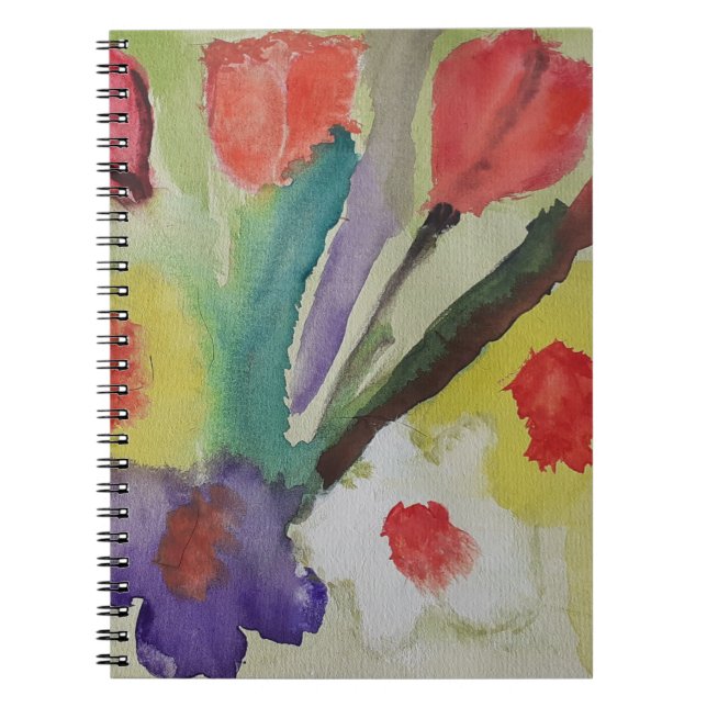 Caderno Espiral Notebook com Tulipas e Flores de abstrato (Frente)