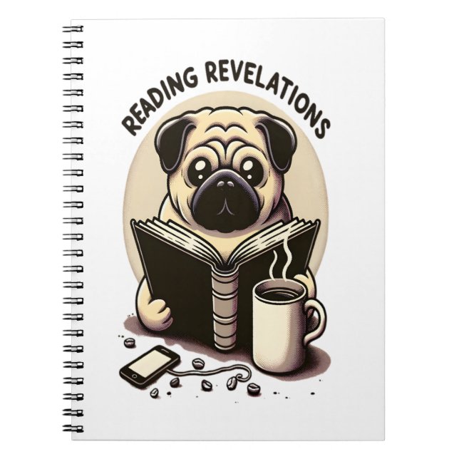 Caderno Espiral Notebook com um cachorro, café e livro (Frente)