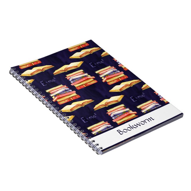 Caderno Espiral Notebook com worm de livros empilhados (Lado Direito)