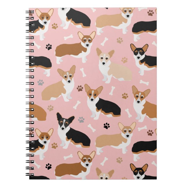 Caderno Espiral Notebook Corgi Dog Paws e Bones (Frente)
