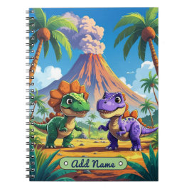 Caderno Espiral Notebook Cute Dinosaur Volcano - Nome Editável