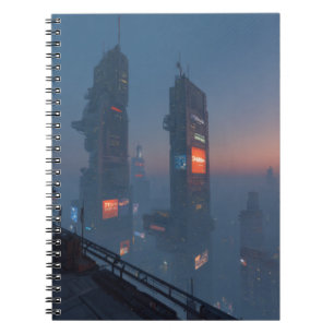 Caderno Espiral Notebook Cyberpunk Skyline Fog