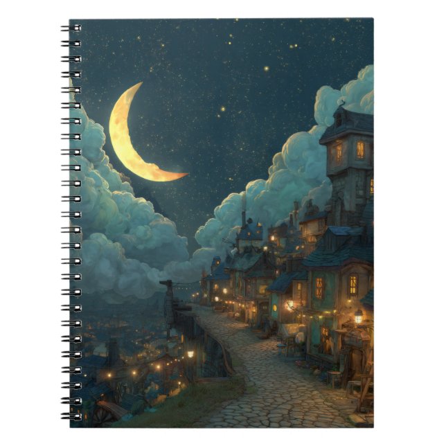 Caderno Espiral Notebook da Aldeia da Lua do Crescente Quimológico (Frente)