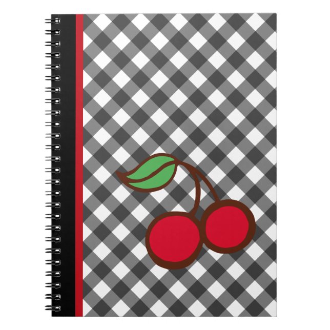 Caderno Espiral Notebook da Escola de Gingham de Cereja Retro (Frente)