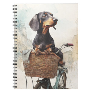Caderno Espiral Notebook Dachshund Bicycle Basket