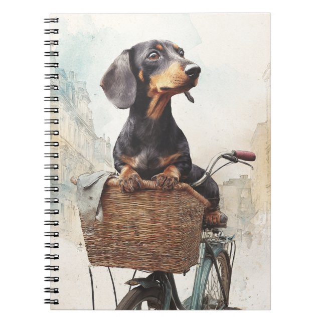 Caderno Espiral Notebook Dachshund Bicycle Basket (Frente)