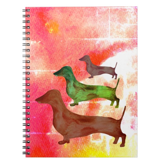 Caderno Espiral Notebook Dachshund Dog Abstrato Art Illustration (Frente)