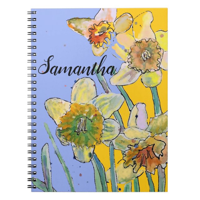 Caderno Espiral Notebook Daffodil Watercolor Diário Floral Mulhere (Frente)