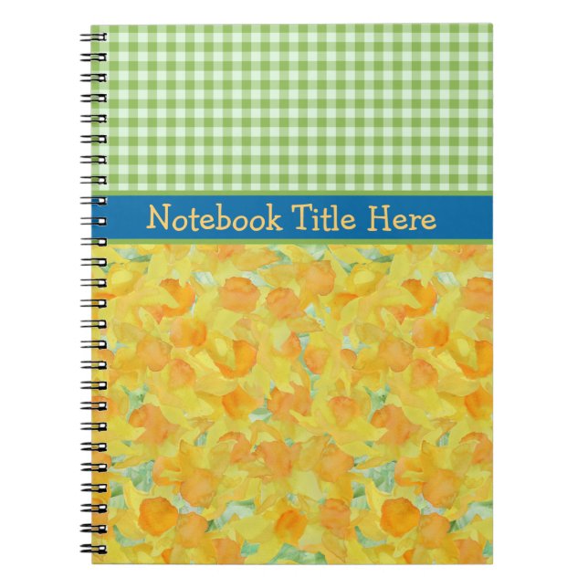 Caderno Espiral Notebook Daffodils e Check Gingham para Personaliz (Frente)