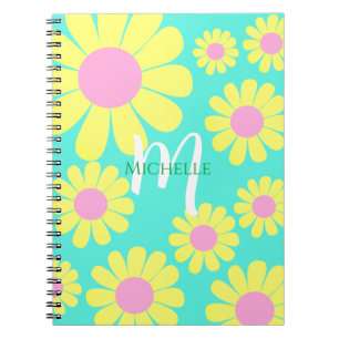 Caderno Espiral Notebook Daisy Yellow Green Monograma
