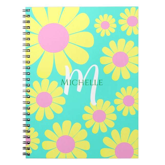 Caderno Espiral Notebook Daisy Yellow Green Monograma (Frente)