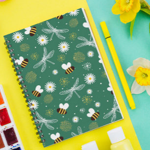 Caderno Espiral Notebook de abelhas, Dragonfly e Flor