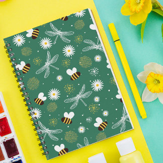 Caderno Espiral Notebook de abelhas, Dragonfly e Flor