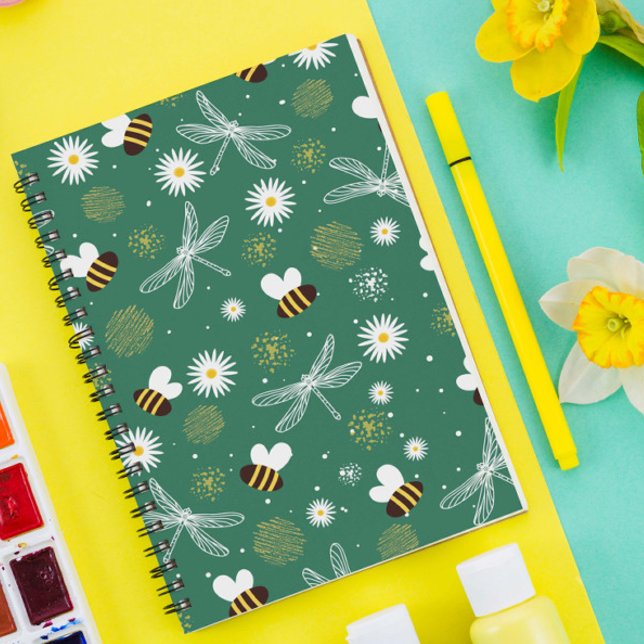 Caderno Espiral Notebook de abelhas, Dragonfly e Flor (Criador carregado)