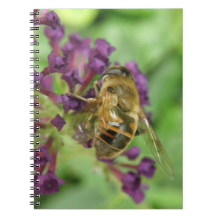 Caderno Espiral Notebook de abelhas e flores roxas