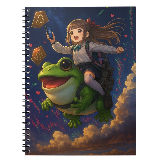 Caderno Espiral Notebook de animação Crypto Pepecoin Waifu em sapo (Frente)