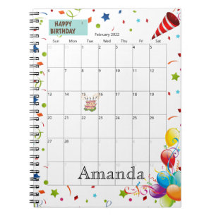 Caderno Espiral Notebook de aniversário feliz para o calendário