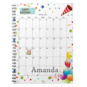 Caderno Espiral Notebook de aniversário feliz para o calendário