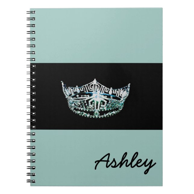 Caderno Espiral Notebook de Aqua Personalizado da Coroa de Teal Am (Frente)