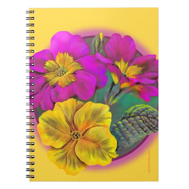 Caderno Espiral Notebook de arte amarelo-rosa primrose (Frente)
