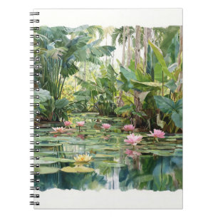 Caderno Espiral Notebook de Arte Botânica Lush Tropical Lily Pond