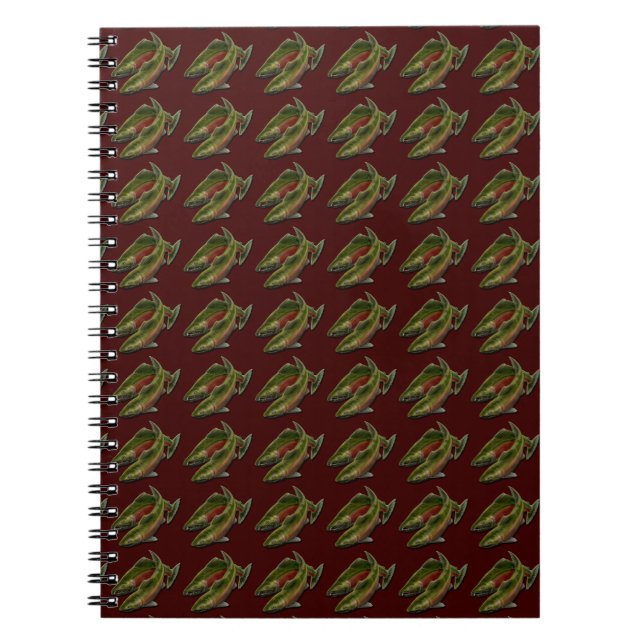 Caderno Espiral Notebook de Arte de Peixes de Salmão Personalizado (Frente)
