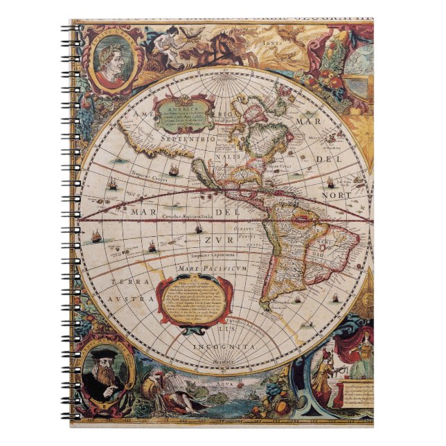 Caderno Espiral Notebook de arte do mapa das Américas Barrocas (Frente)