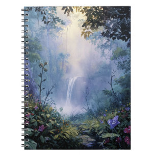 Caderno Espiral Notebook de arte em cascata de floresta encantado
