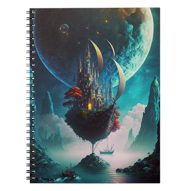 Caderno Espiral Notebook de Arte Fantasia de Navio Flutuante (Frente)