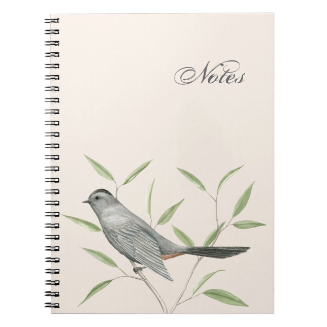Caderno Espiral Notebook de arte personalizável sobre aves de cinz (Frente)
