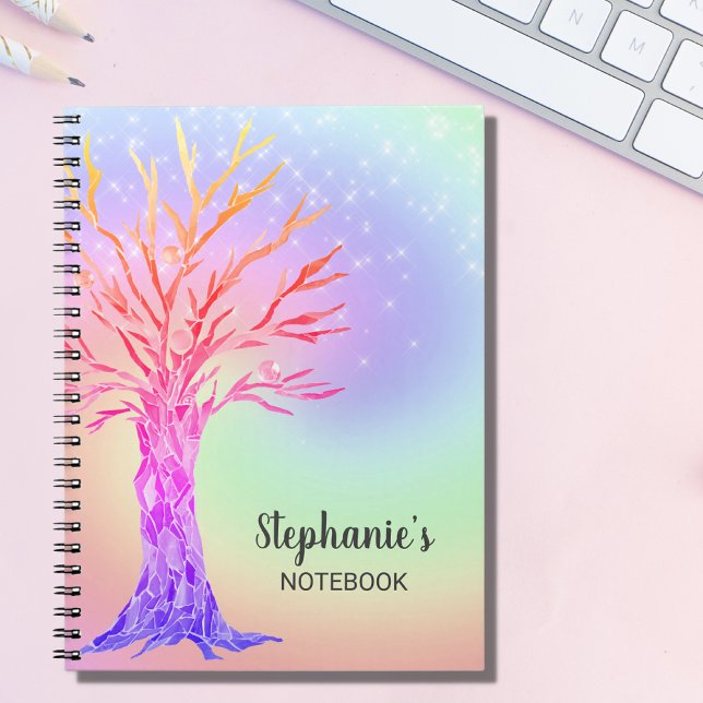 Caderno Espiral Notebook de Árvore Arco-Íris Cuta Personalizado (Criador carregado)
