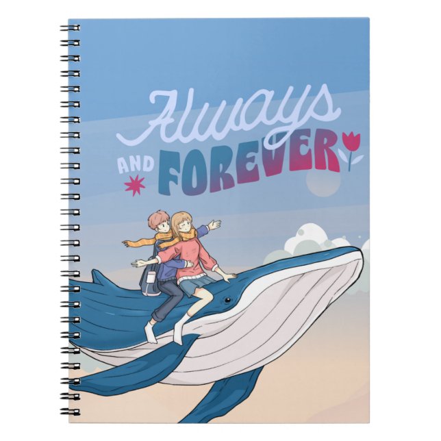 Caderno Espiral Notebook de baleia voadora romântico (Frente)