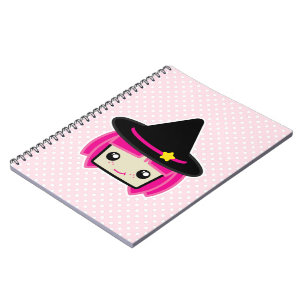 Caderno Espiral Notebook de bruxa-rosa Kawaii