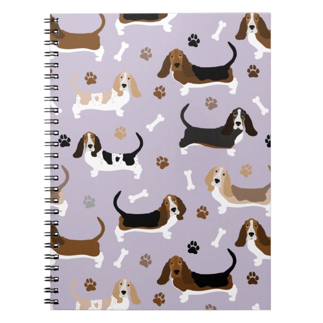Caderno Espiral Notebook de Cachorro Basset e Pinças (Frente)