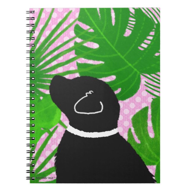 Caderno Espiral Notebook de Cachorro Negro de Ilha Tropical Verde (Frente)