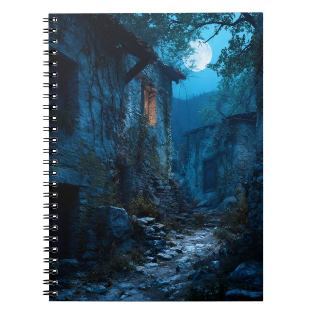Caderno Espiral Notebook de caminho de aldeia abandonado pela Lua  (Frente)