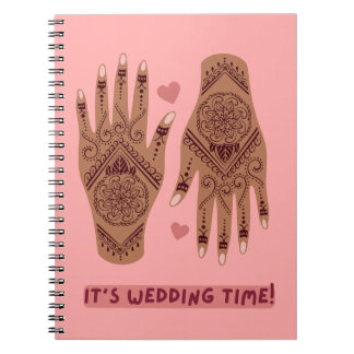 Caderno Espiral Notebook de casamento com henna mehndi mãos design