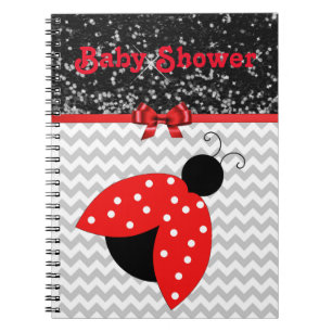 Caderno Espiral Notebook de Chá de fraldas Ladybug vermelho e pret