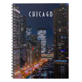 Caderno Espiral Notebook de Chicago River na Noite Spiral