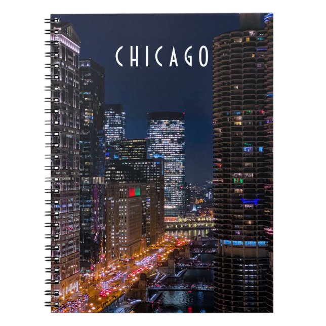 Caderno Espiral Notebook de Chicago River na Noite Spiral (Frente)