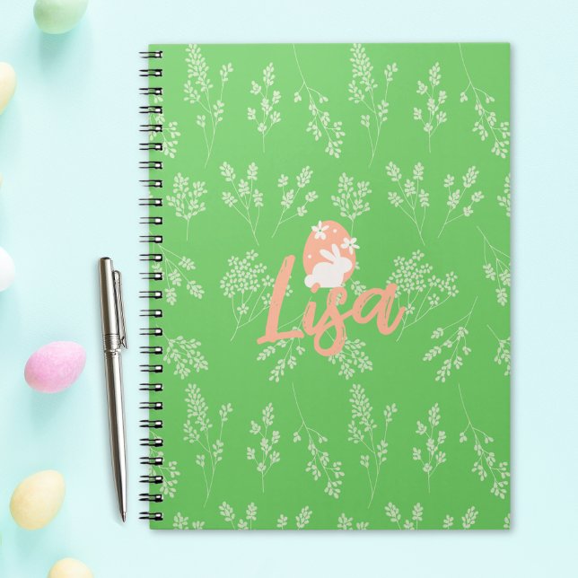 Caderno Espiral Notebook de coelho verde da Páscoa personalizado (Custom Green Easter Bunny Notebook)