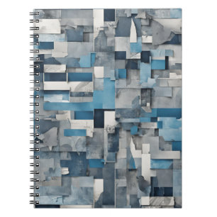 Caderno Espiral Notebook de colagem de abstrato - tons de azul e v