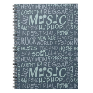 Caderno Espiral Notebook de Colagem de Palavras de Genres de Músic