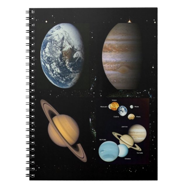 Caderno Espiral Notebook de colagem do sistema solar dos planetas (Frente)