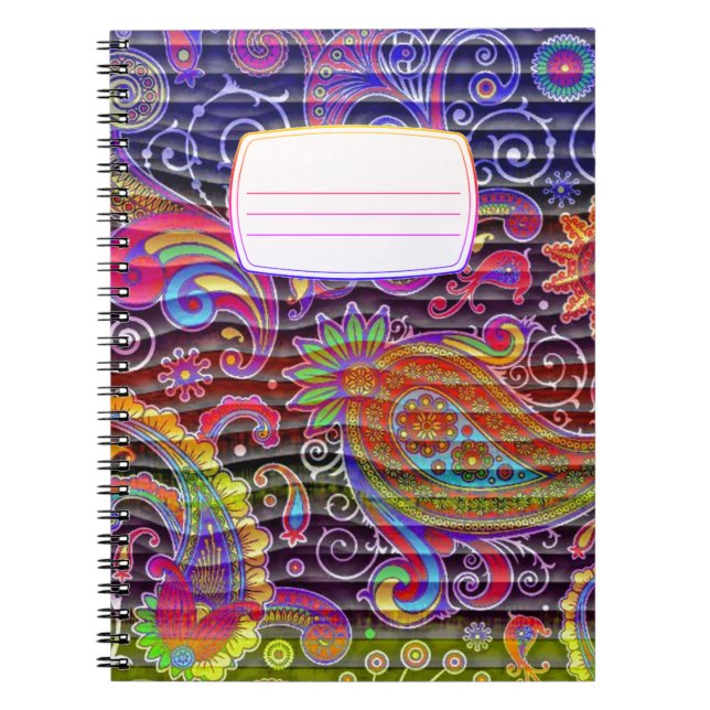 Caderno Espiral notebook de composição ondulada paisley brilhante (Frente)